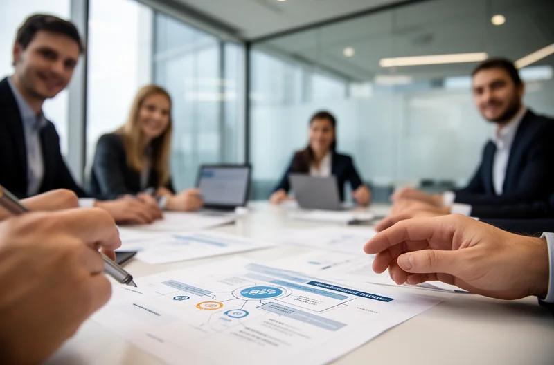 IT consultant reviewing network diagrams with a client team