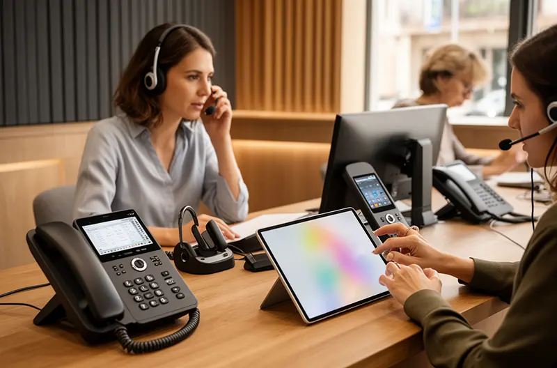 Office handsets and extensions in use