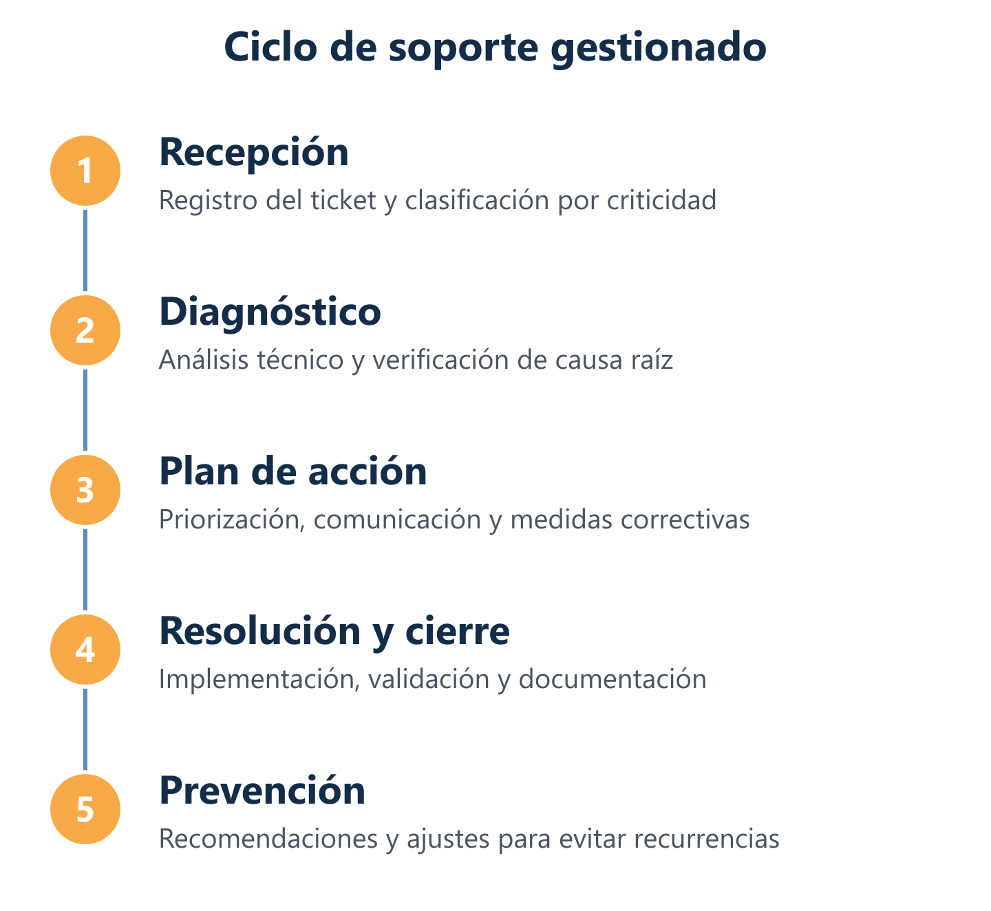 Proceso de soporte gestionado: diagnóstico, plan y resolución