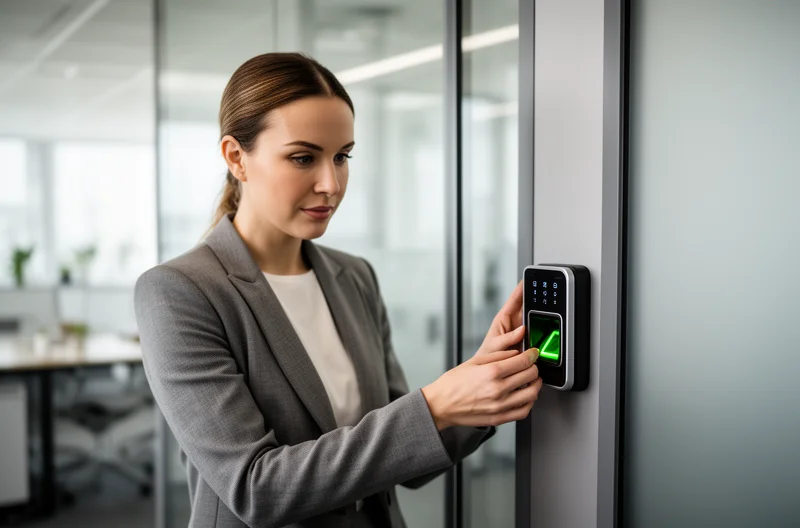 Technician planning access control layout on site