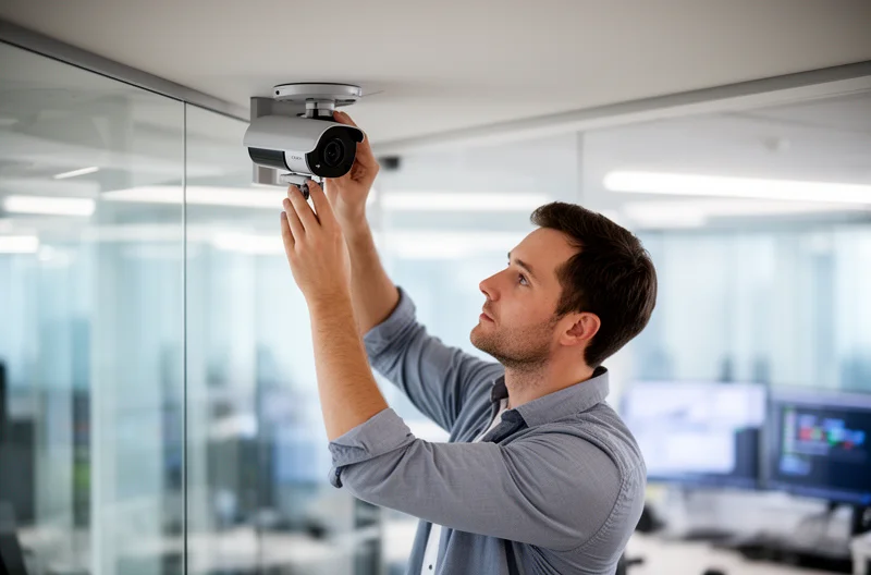Technician planning camera coverage on a site map