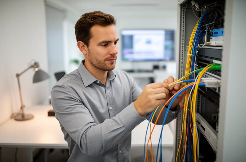 Structured cabling with labelled patch panels and organised cable management