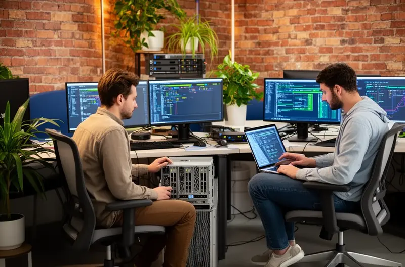 Pantalla con métricas y logs de servidores en operación