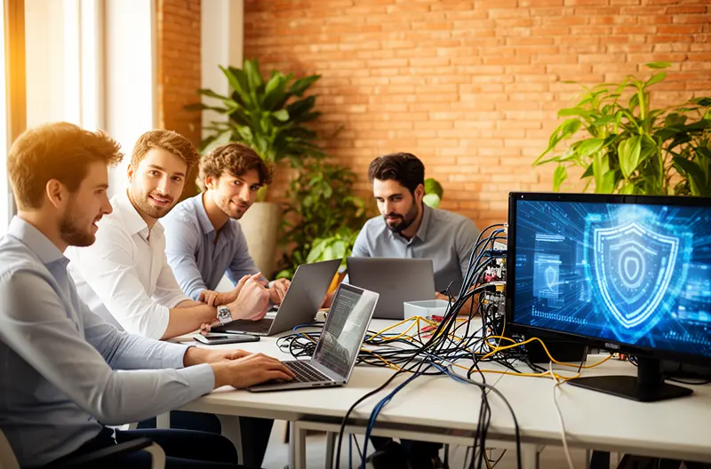 Technician performing onsite network or hardware troubleshooting