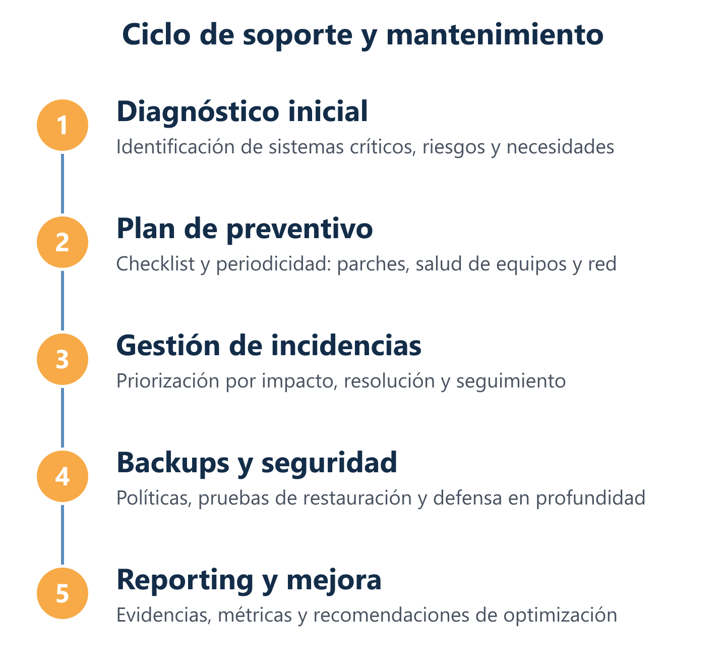 Ciclo de mantenimiento: diagnóstico, preventivo, incidencias y reporting