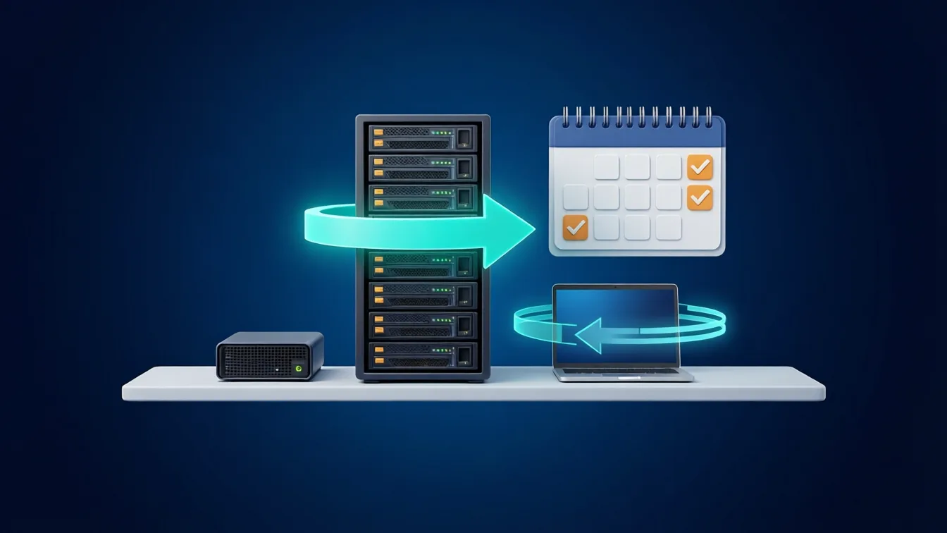 Rack de oficina con equipo de copias, calendario de tareas y portátil actualizándose en un mantenimiento preventivo Rack de oficina con equipo de copias, calendario de tareas y portátil actualizándose en un mantenimiento preventivo