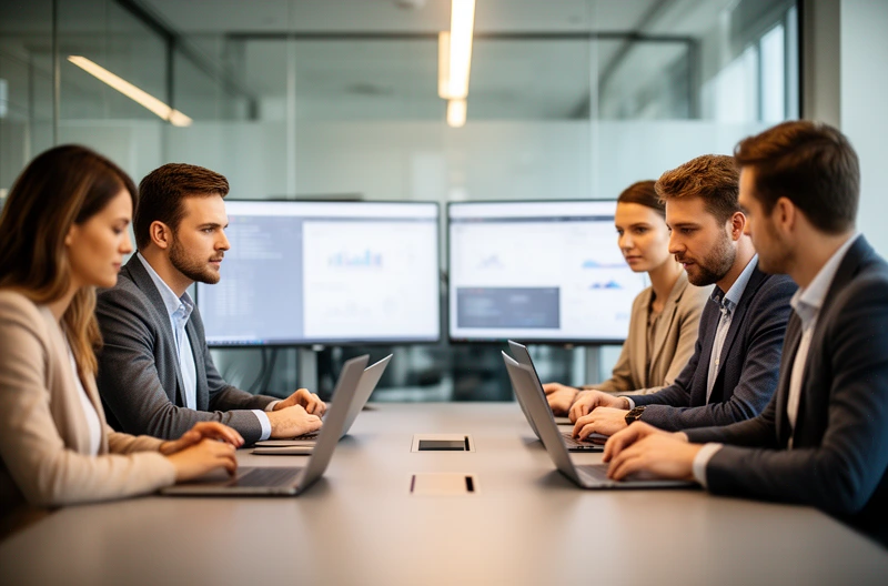Business team reviewing an IT maintenance report and SLA metrics