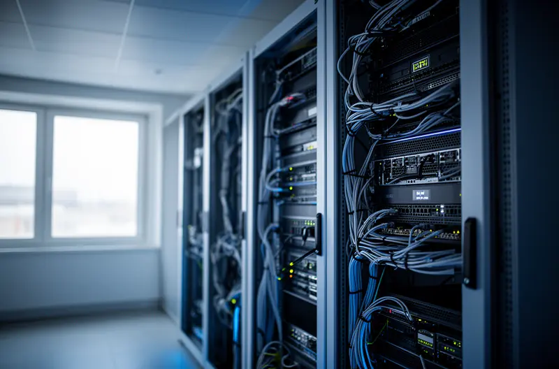 Technician performing on-site maintenance on a server rack in Madrid