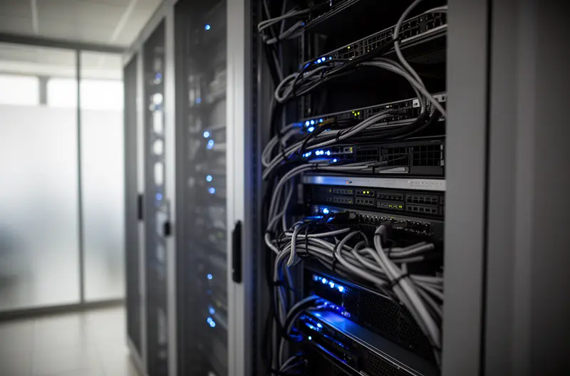 Technician performing on-site network and security configuration