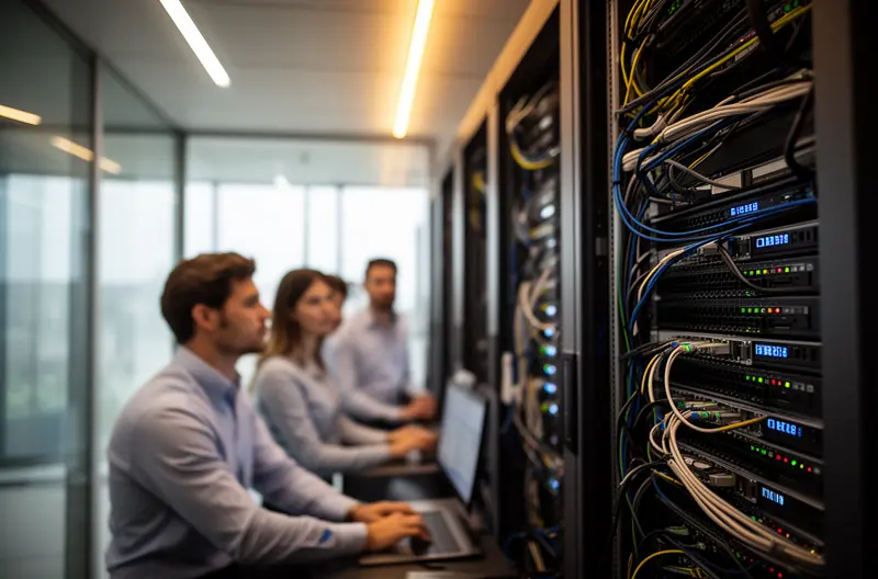 IT technician reviewing server health and backup status in Spain IT technician reviewing server health and backup status in Spain