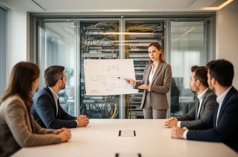 Equipa técnica a trabalhar em Serviços de Cablagem Estruturada Equipa técnica a trabalhar em Serviços de Cablagem Estruturada