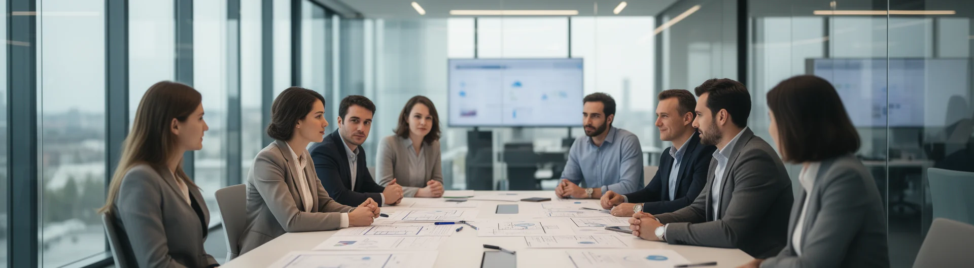 Modern glass office european team cloud planning