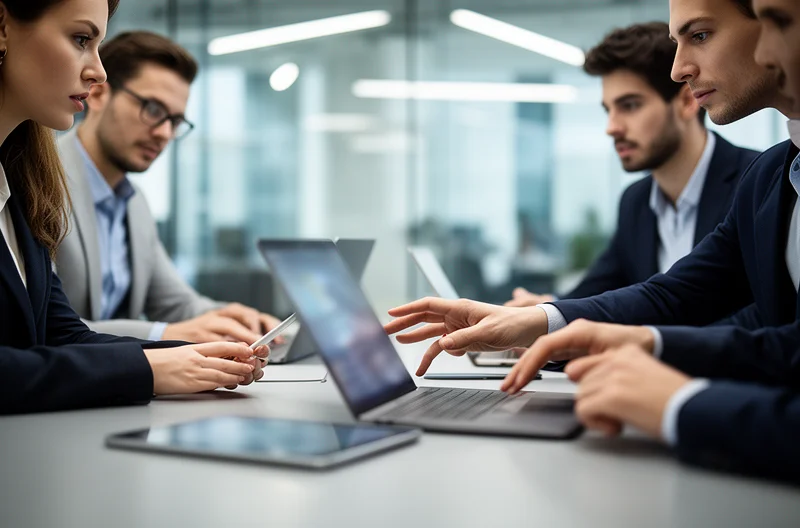 Equipa empresarial a planear cópias de segurança na nuvem Equipa empresarial a planear cópias de segurança na nuvem