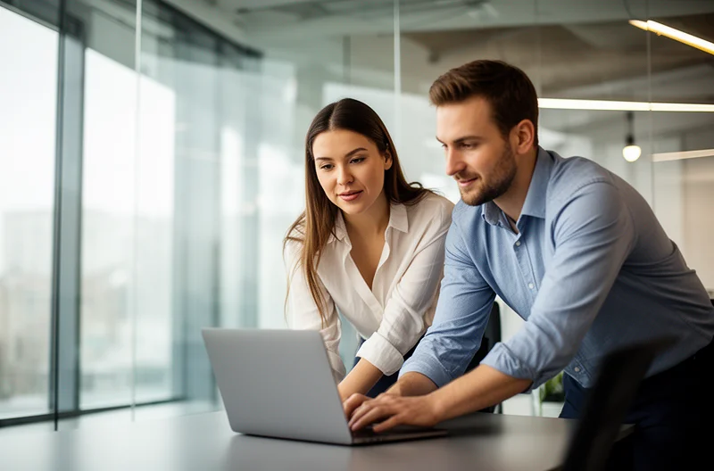 Senior consultants reviewing business priorities and technology evidence with a client Senior consultants reviewing business priorities and technology evidence with a client