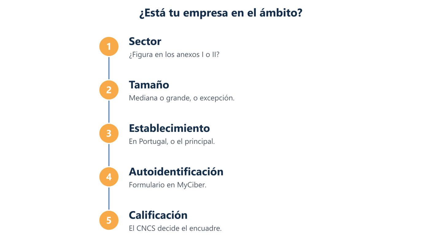 Cinco pasos para saber si una empresa está incluida en la NIS2 en Portugal, del sector a la calificación del CNCS Cinco pasos para saber si una empresa está incluida en la NIS2 en Portugal, del sector a la calificación del CNCS