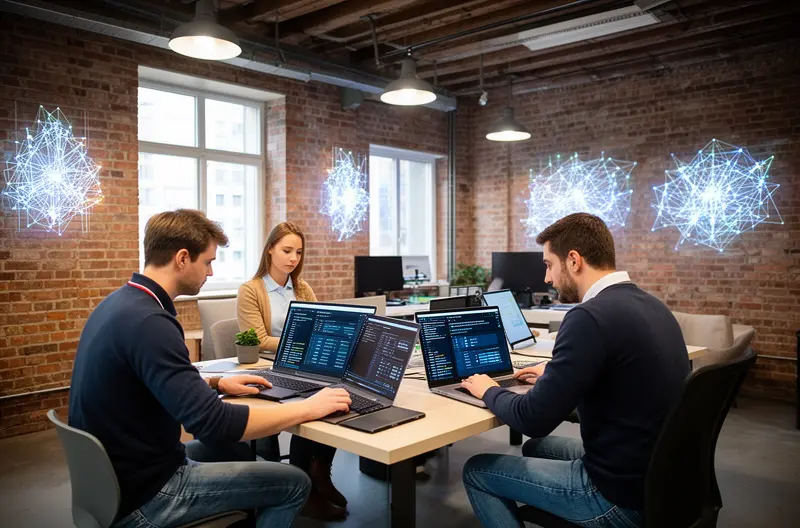 Network security team reviewing traffic logs and alerts