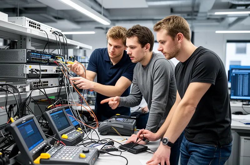 On-site technician performing secure device checks